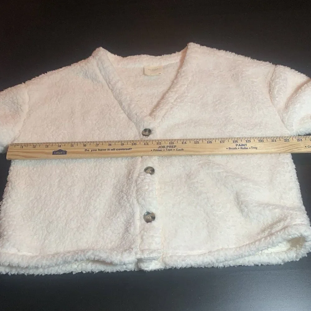 White teddy cardigan sweater Francescas Harmony Harper Heritage size small